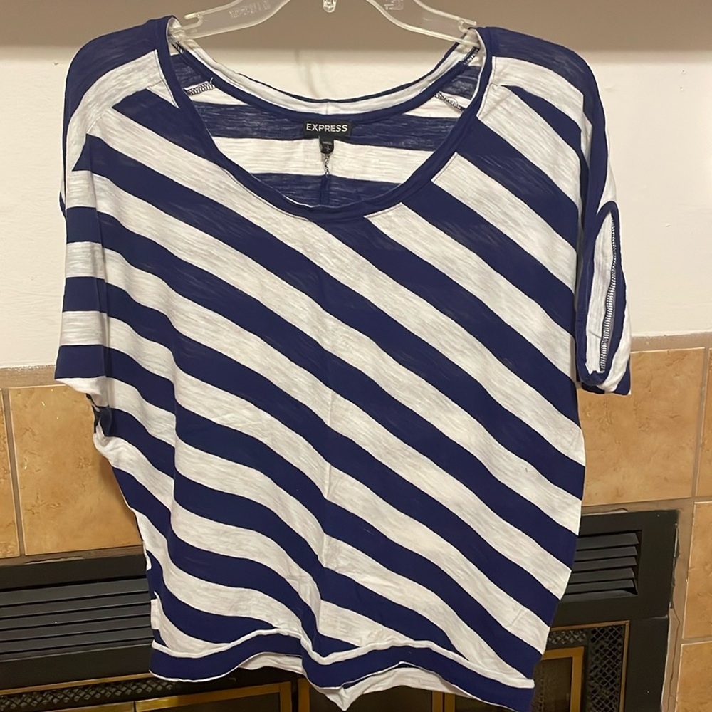 Express Women’s Blue and White Striped Top (size S)